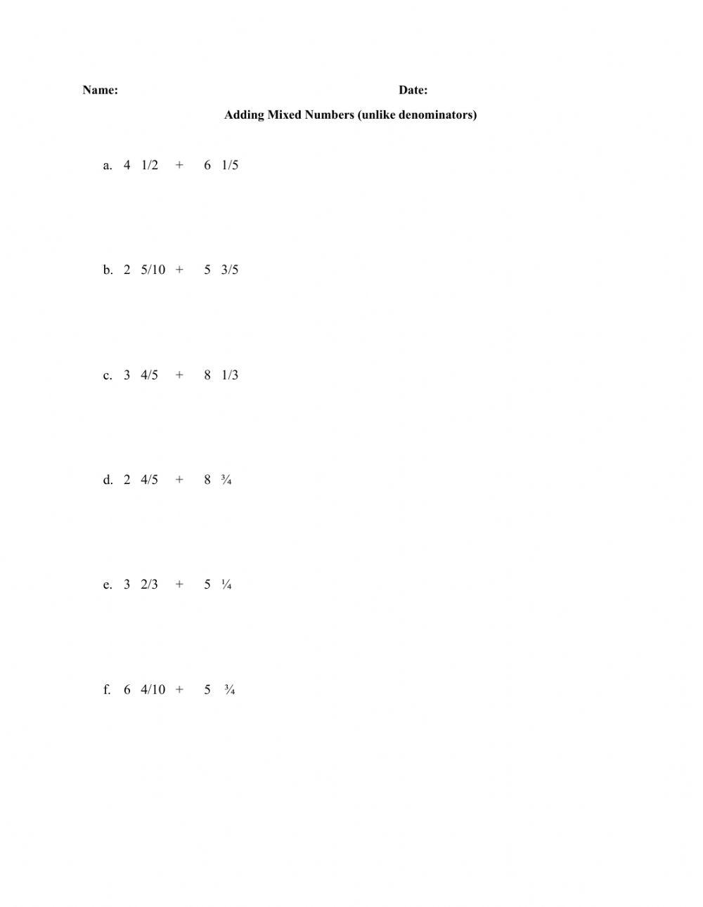 Adding Mixed Numbers with unlike denominators