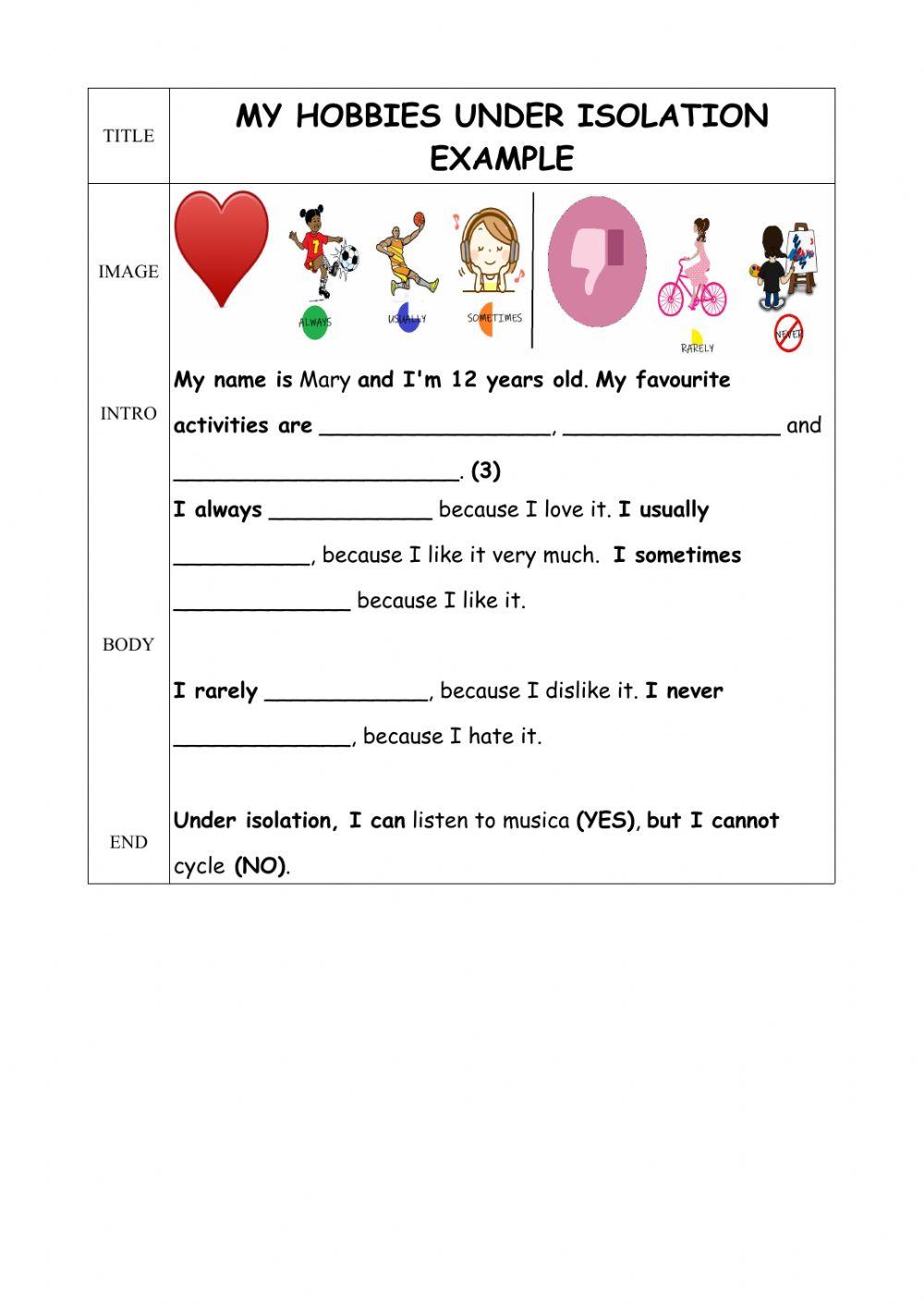Scaffolding for writing: My hobbies under isolation