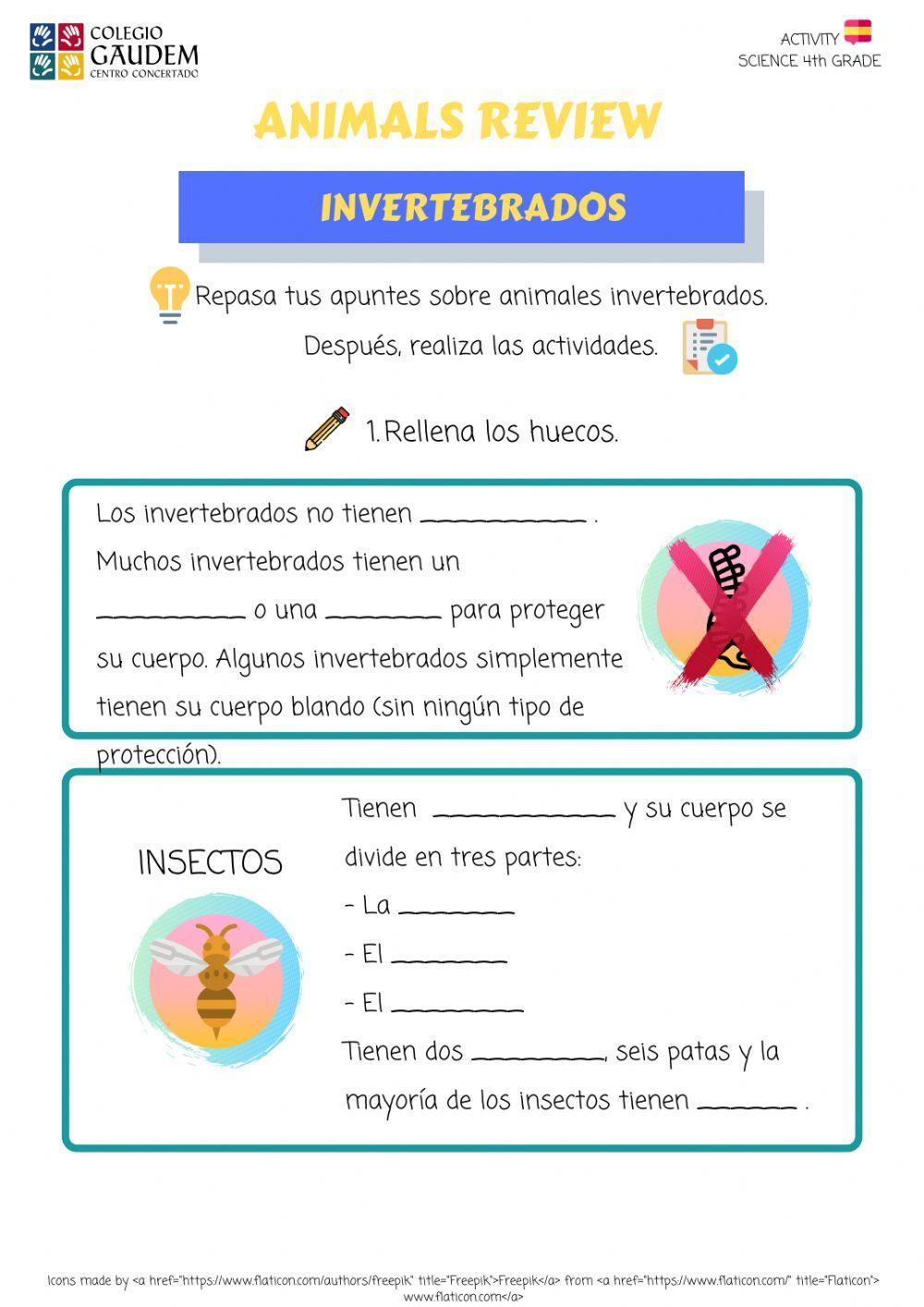 Actividad de repaso de los animales