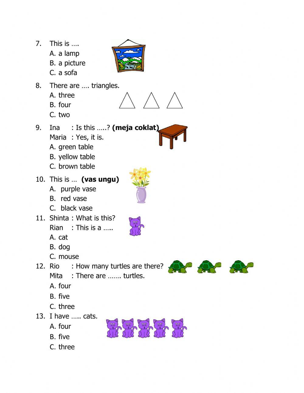 Kumpulan Soal Bahasa Inggris kelas 1