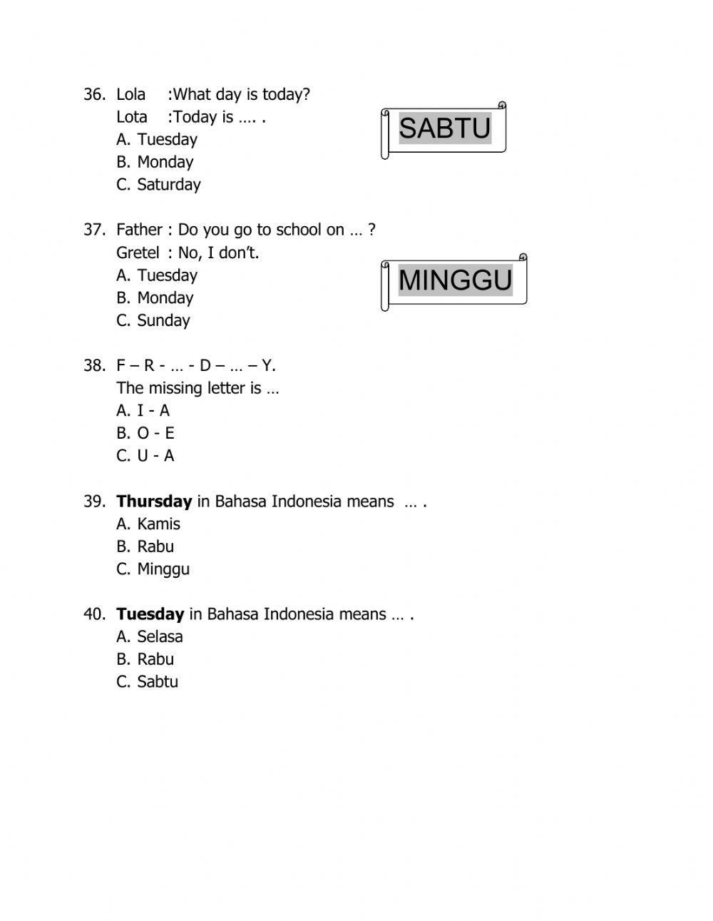 Kumpulan Soal Bahasa Inggris kelas 1