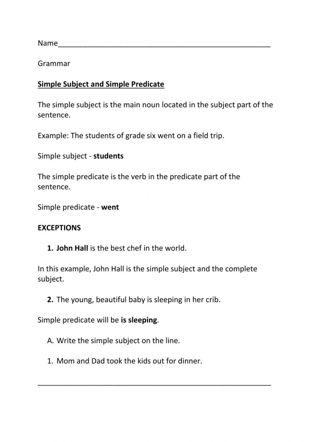 Simple Subject and Simple Predicate