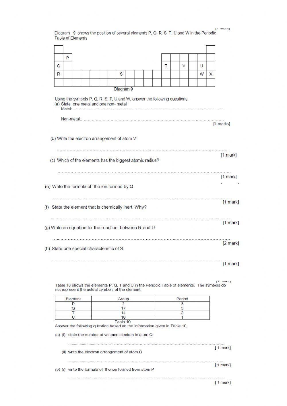 Quiz periodic table