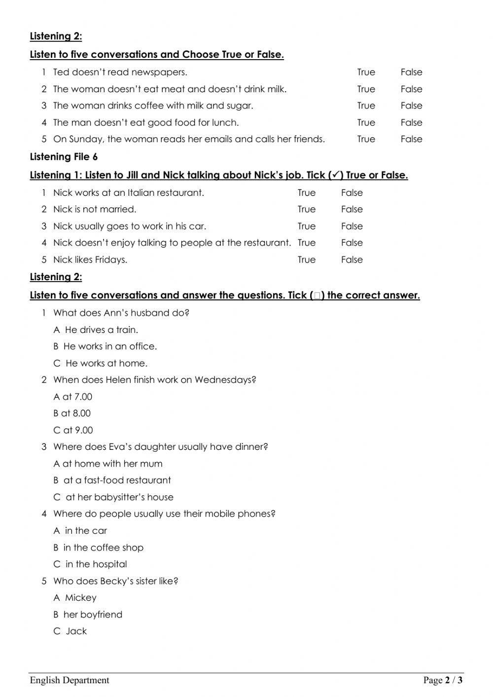 Grade3 English File Listening Test