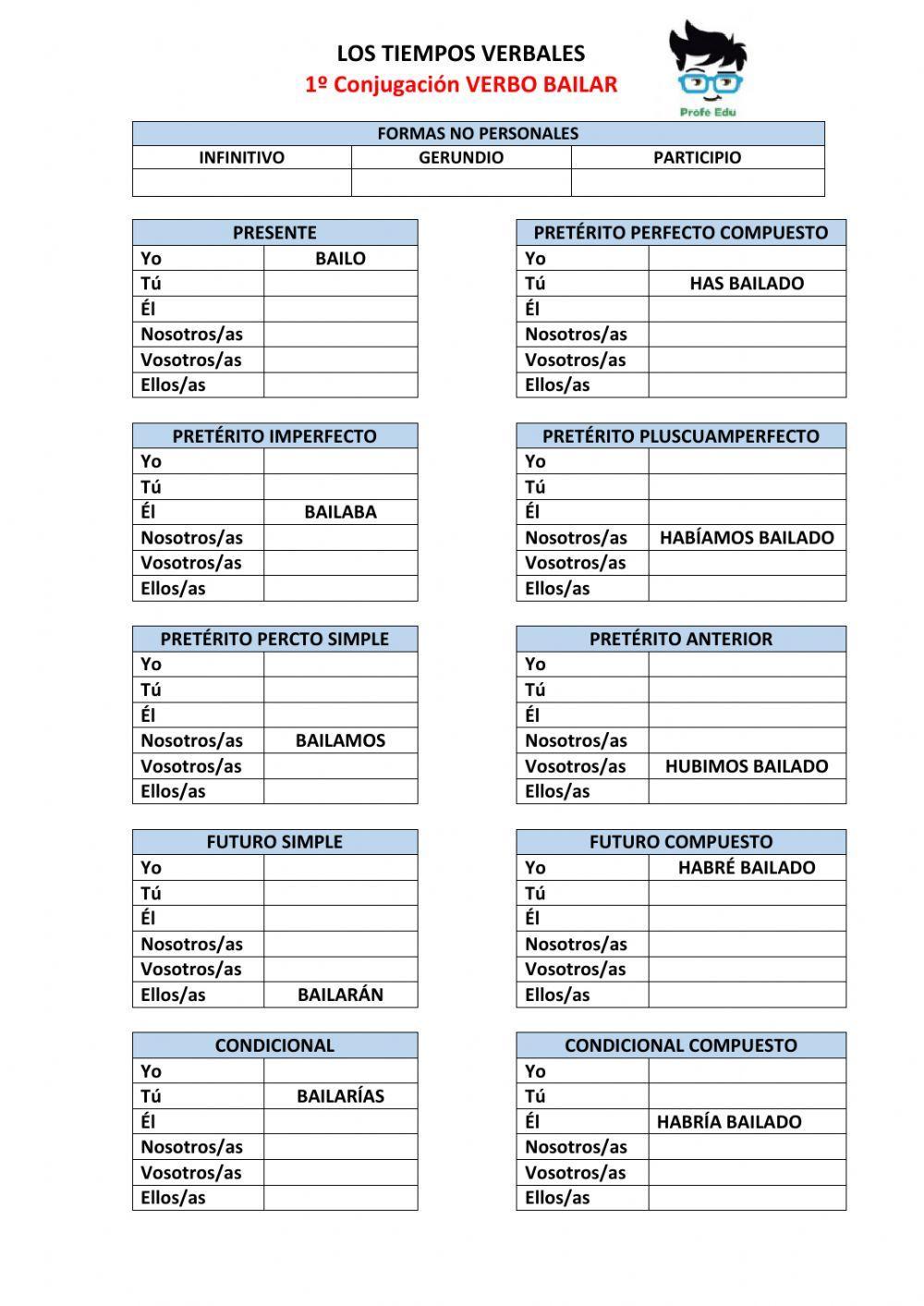 Conjugar Verbos primera conjugación