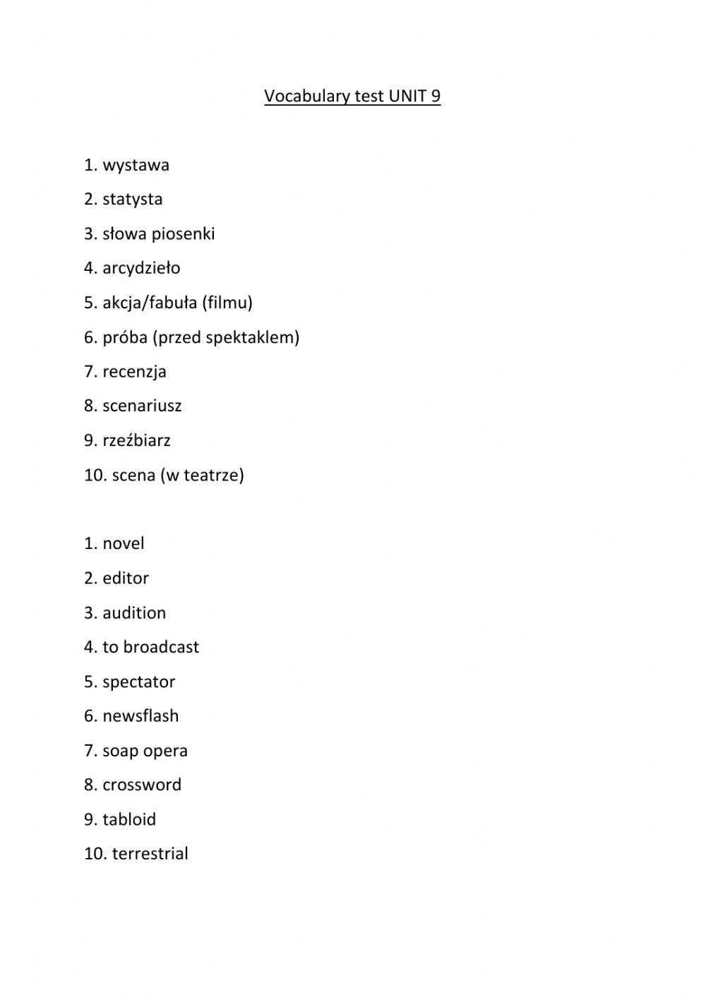 8kl vocab test unit 9