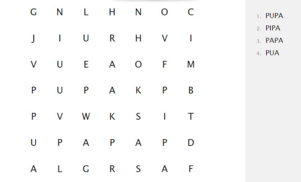 Sopa de letras palabras con P