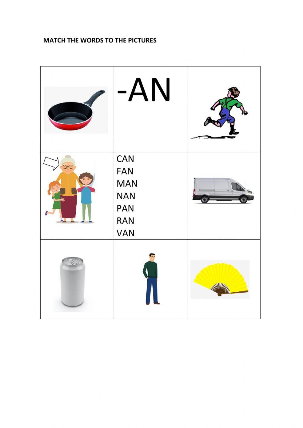 -an worksheet match words to pictures (colour version)