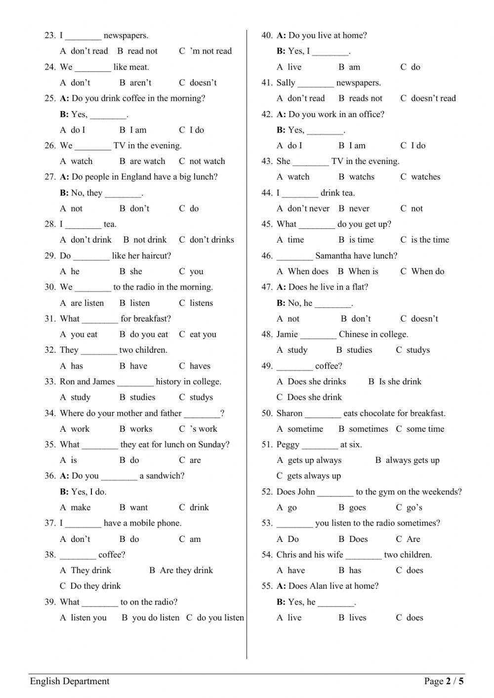 Grade3 English File Grammar Test