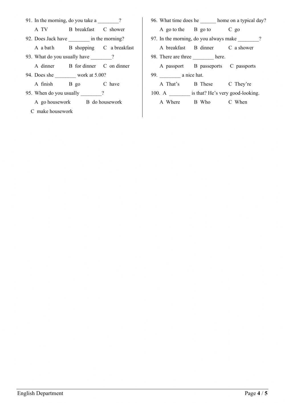 Grade3 English File Grammar Test