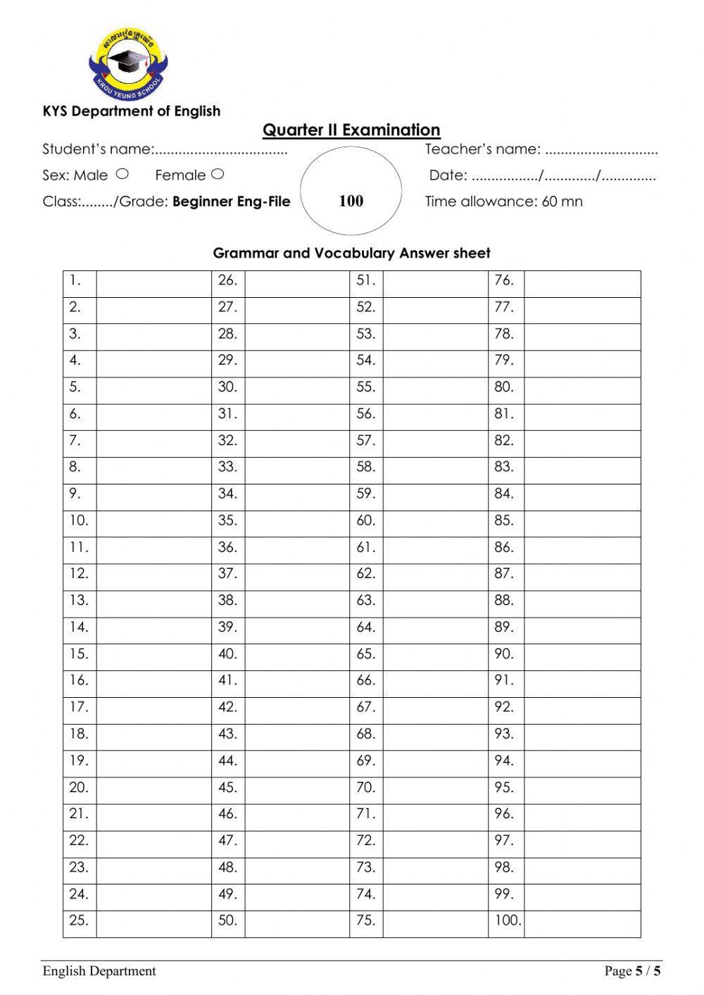 Grade3 English File Grammar Test