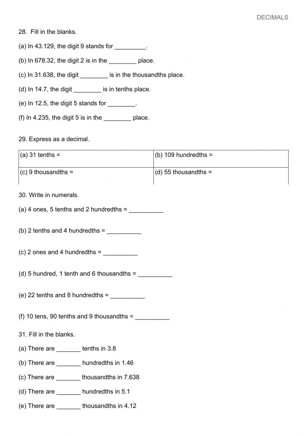 5691398 | P4 Decimals part 2 | edu|Kate | LiveWorksheets