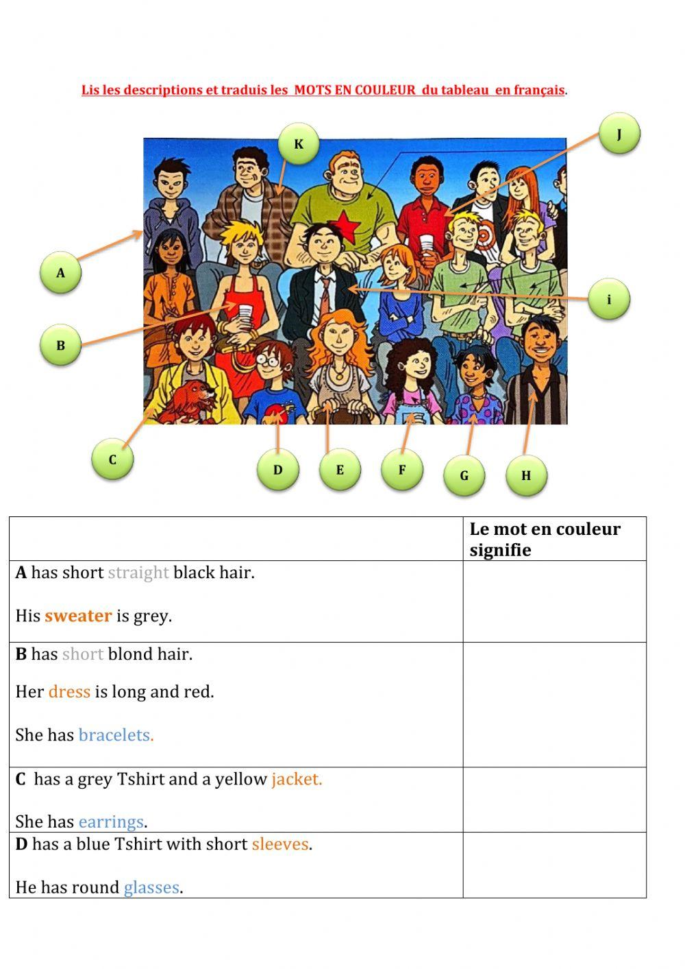 Describing someone for French learners worksheet | Live Worksheets