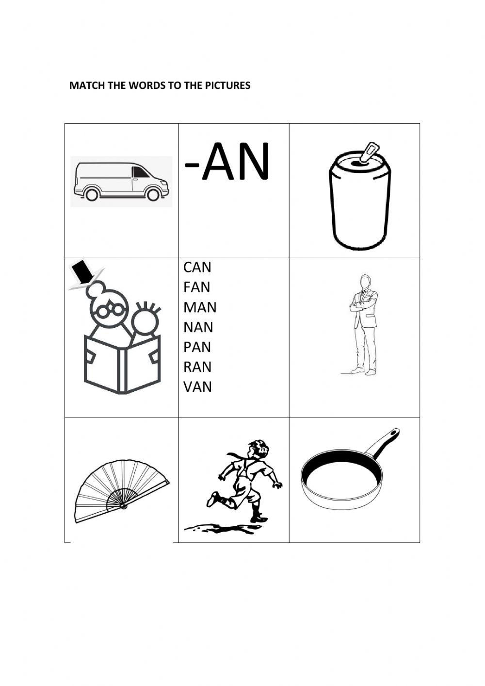 -an worksheet match words to pictures (black and white)