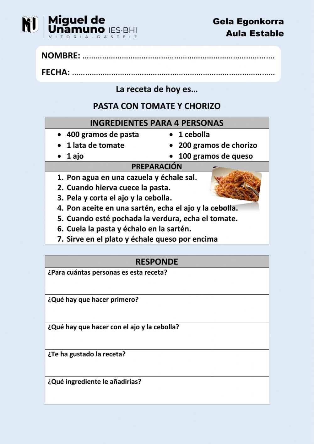 Receta: Pasta con tomate y chorizo