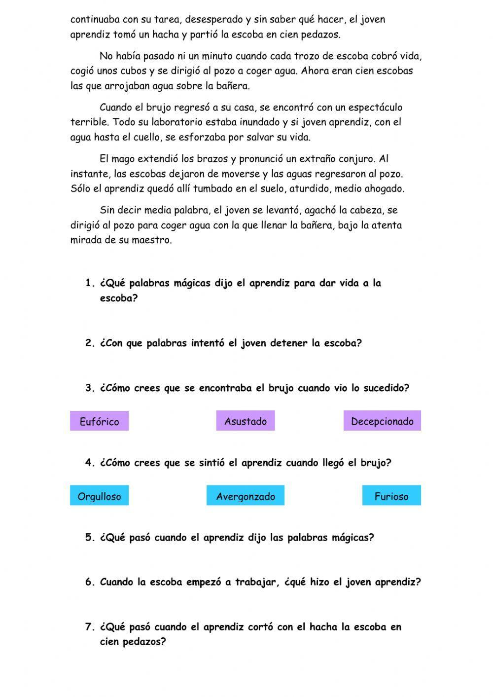 Comprensión lectora - El aprendiz de brujo Comprensión lectora - El aprendiz de brujo