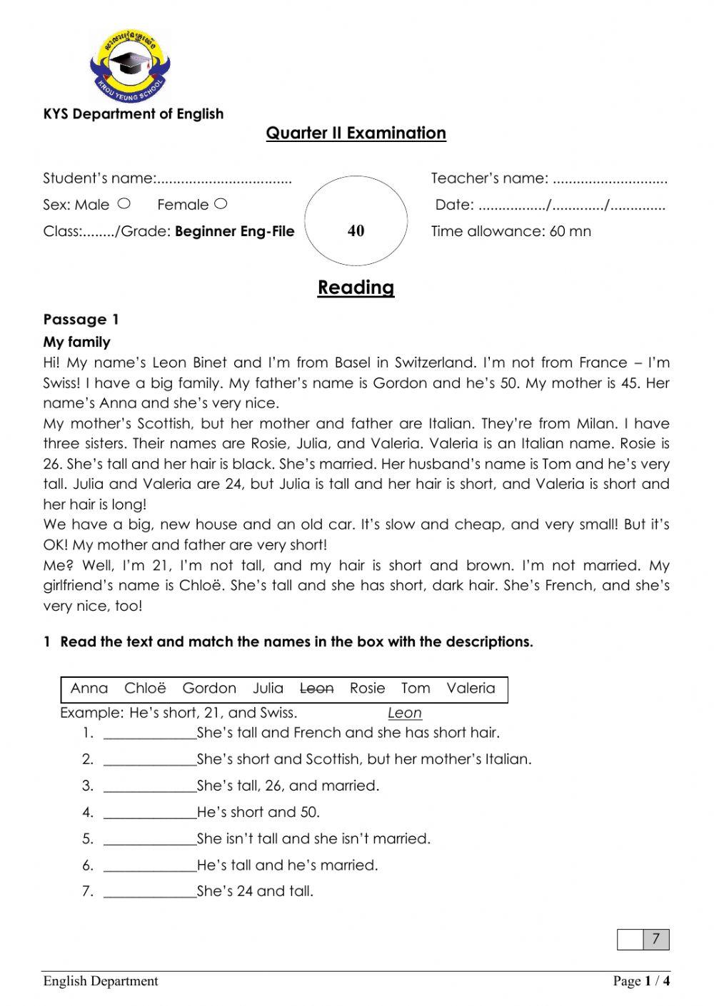 Grade3 English File Reading Test