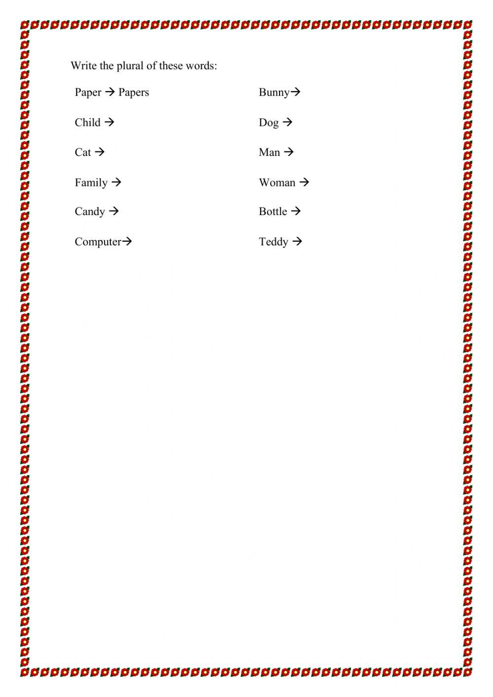 Past vocabular singular and plural