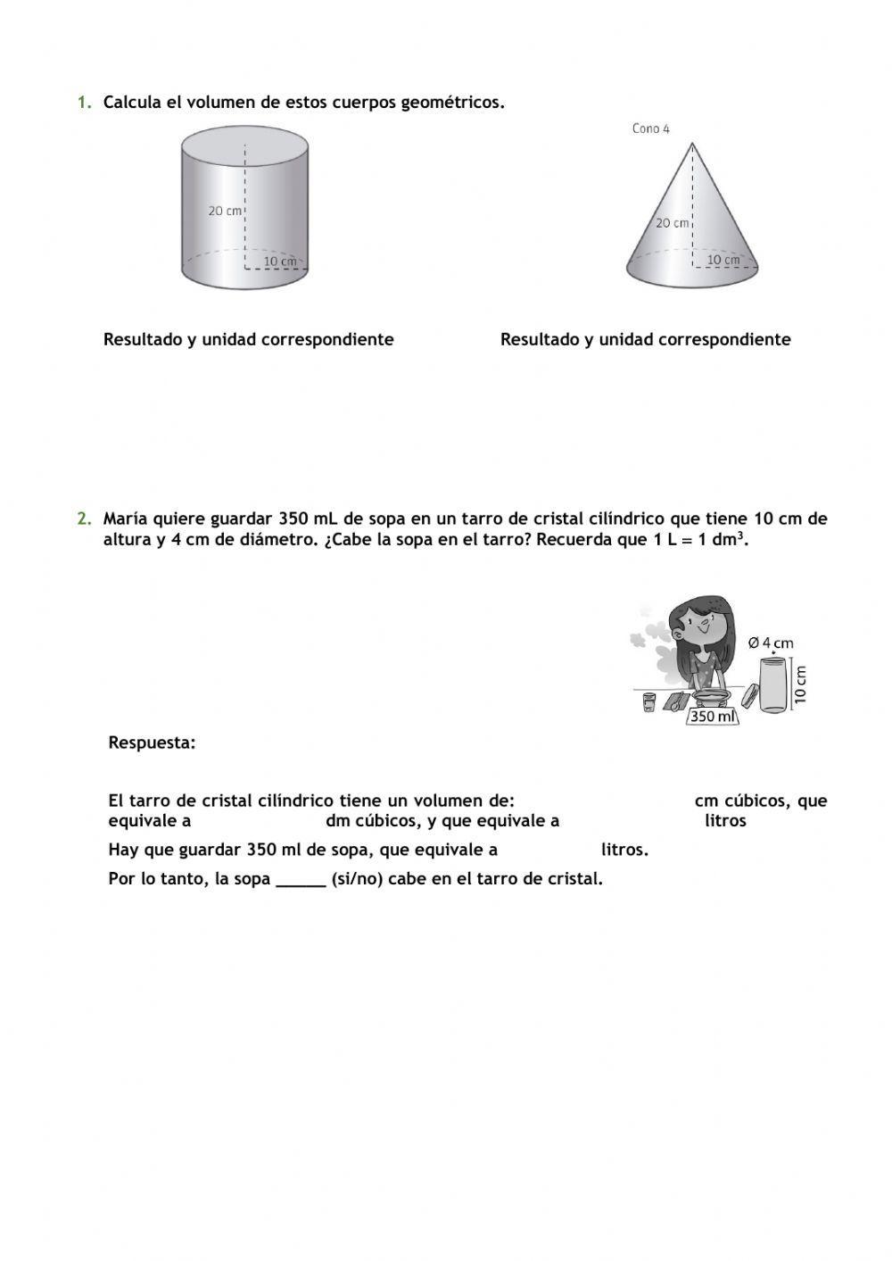 Volumen de cilindro y cono