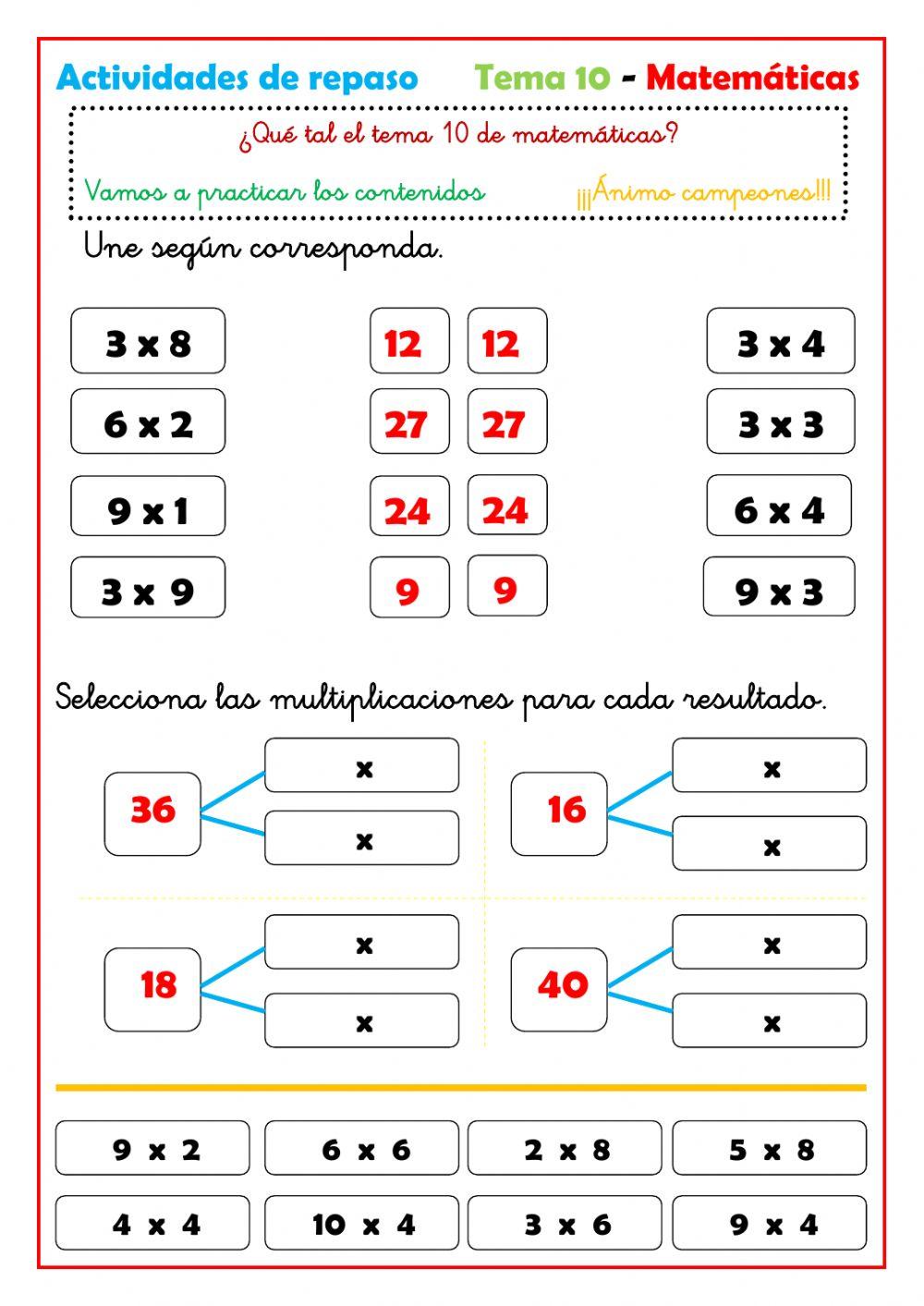 Repaso Tema 10 Matemáticas