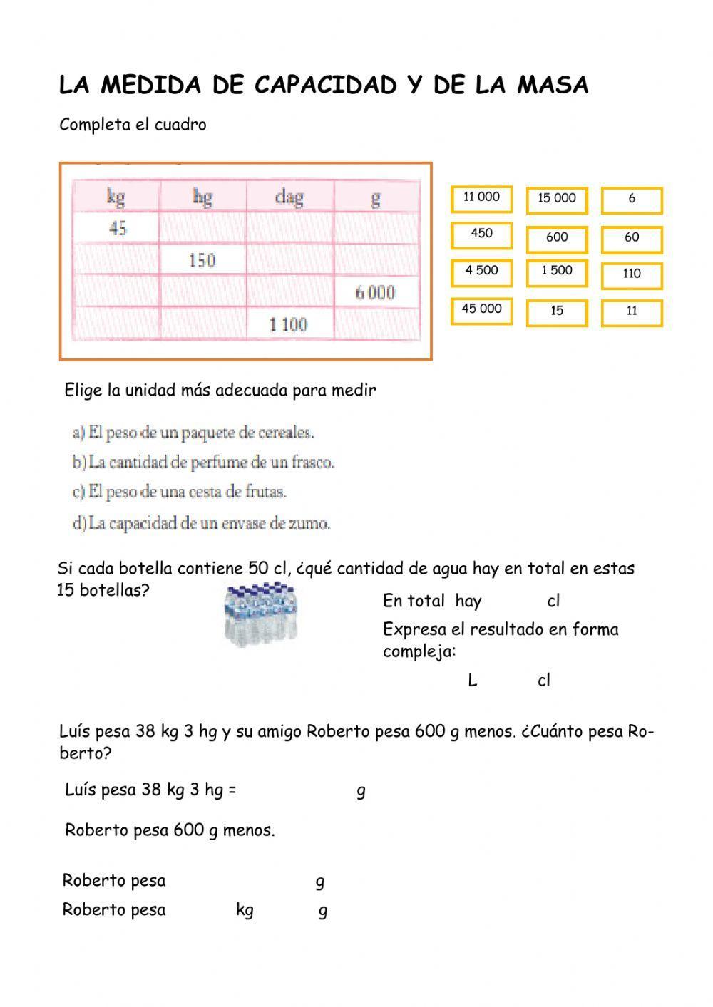 MEDIDA DE CAPACIDAD Y DE MASA