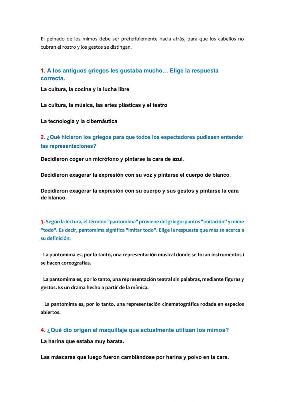 Comprensión lectora: la pantomima