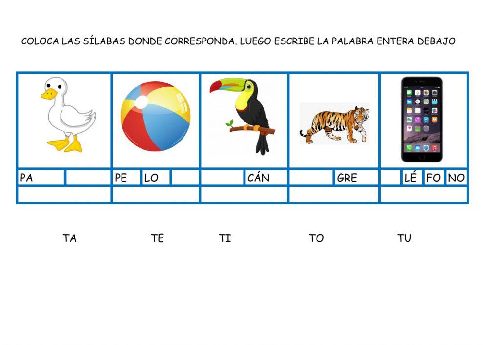 Silabas con t interactive worksheet | Live Worksheets