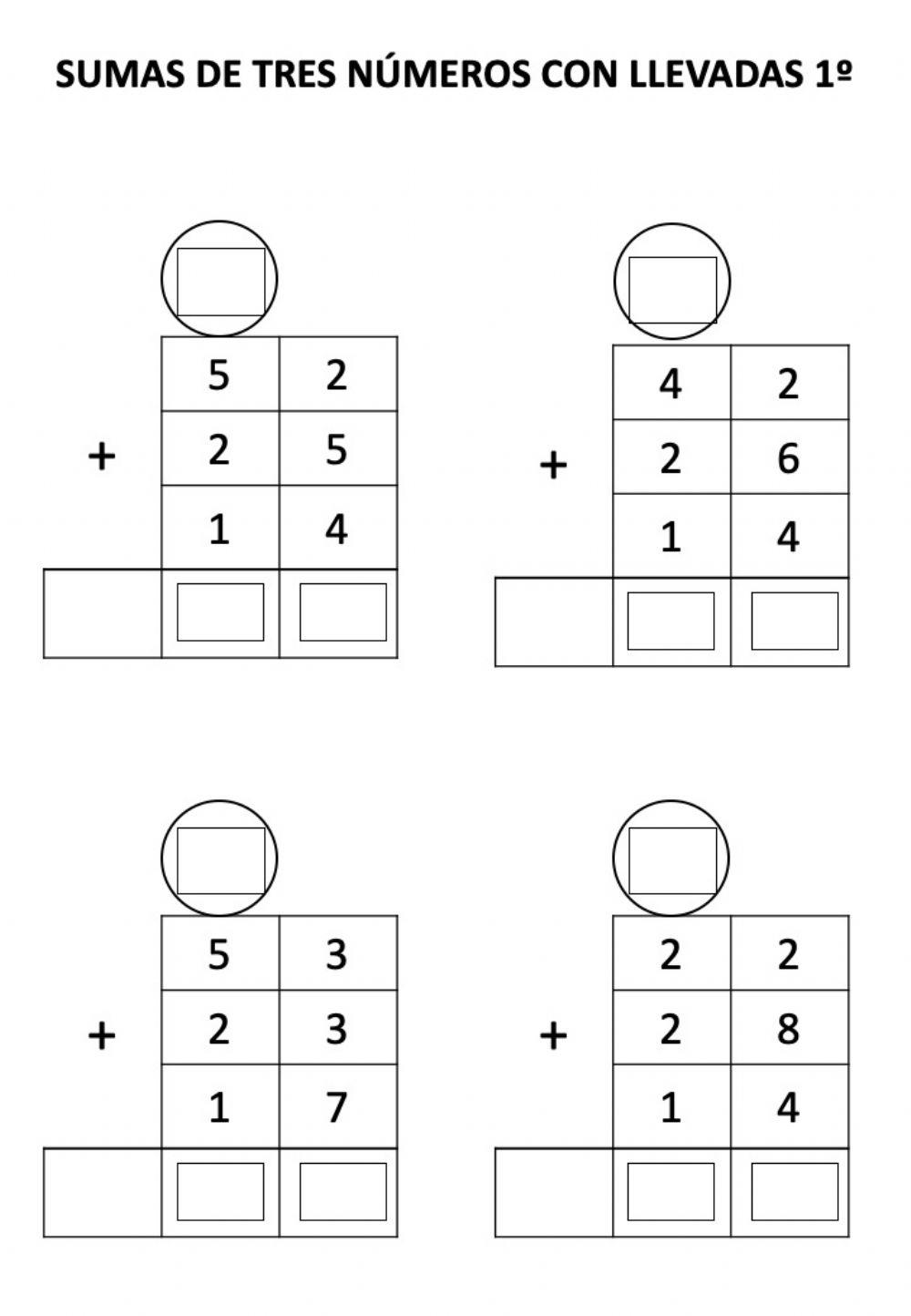 Sumas de tres números con llevadas 1º