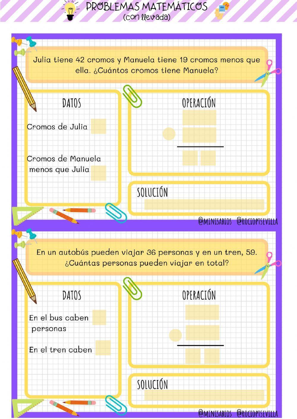 Problemas matemáticas con llevada Problemas matemáticas con llevada