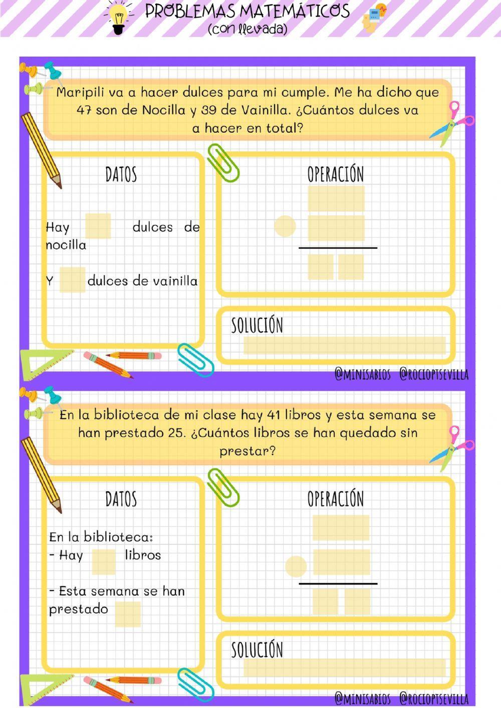 Problemas matemáticas con llevada