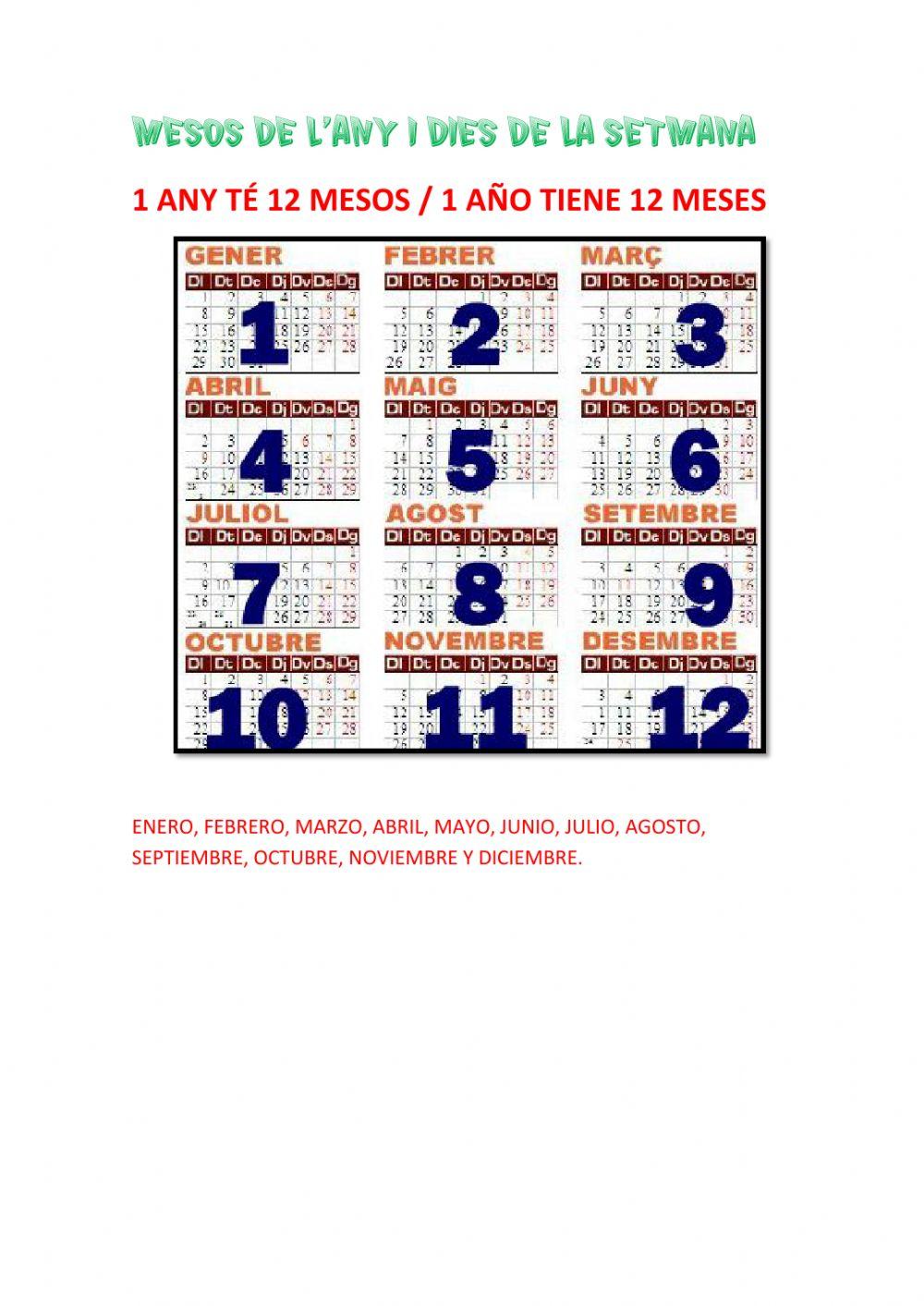 Els mesos de l'any i dies de la setmana