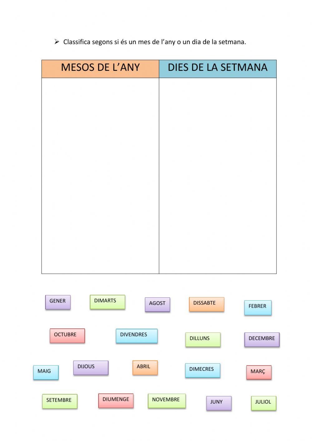 Els mesos de l'any i dies de la setmana
