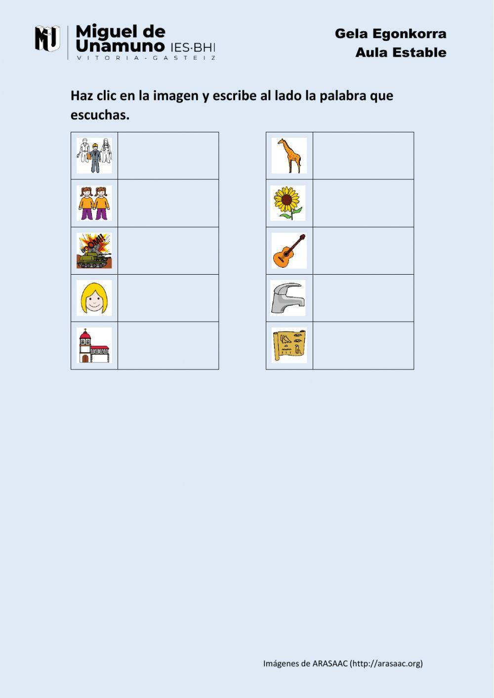 J-G-GL-GR: arrastra las sílabas y escribe las palabras