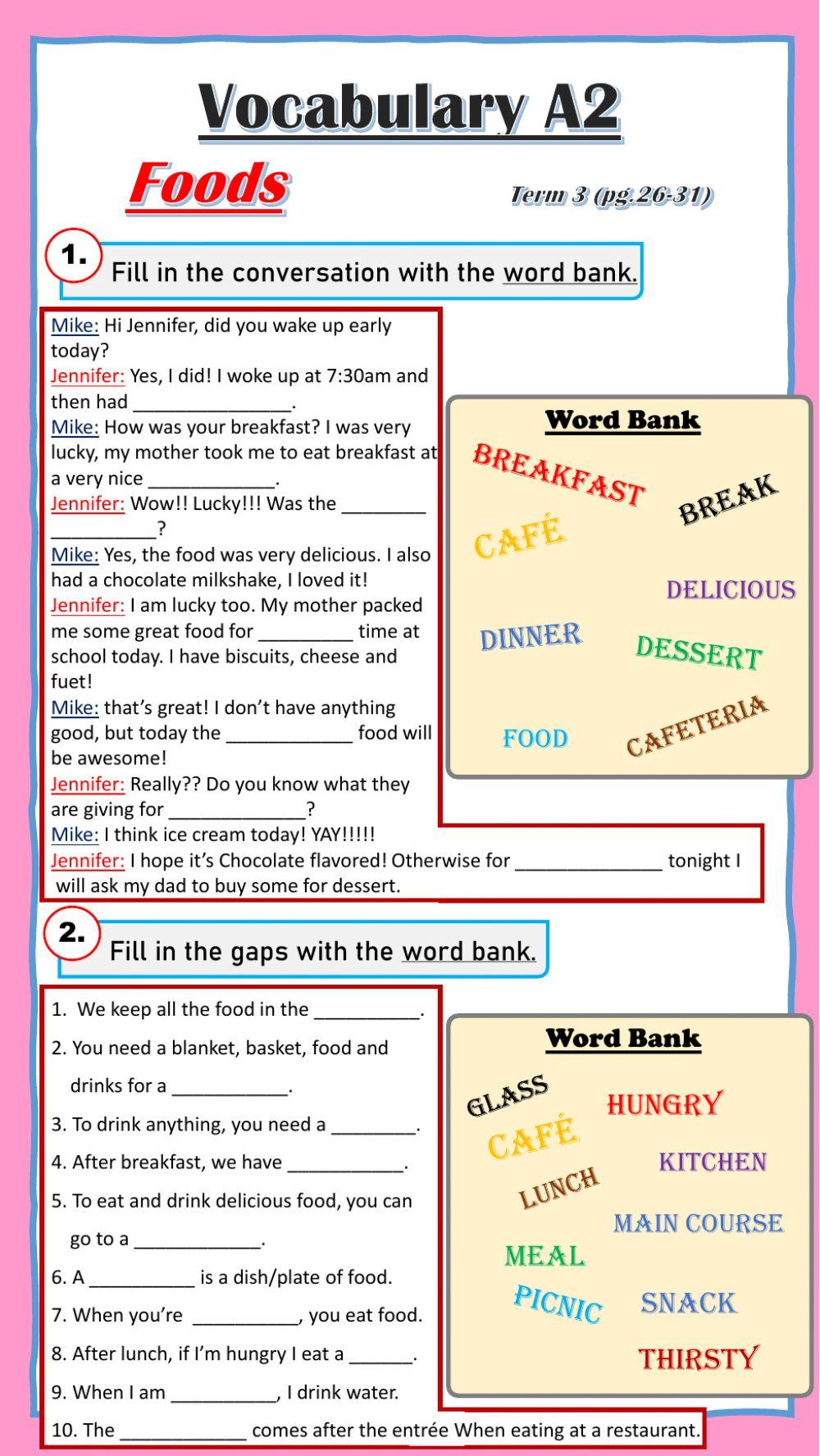 Vocabulary list A2 - foods 5