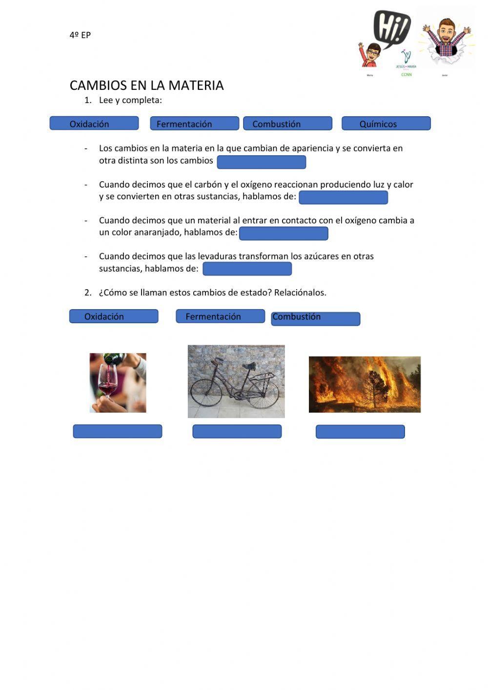 Cambios químicos de la materia