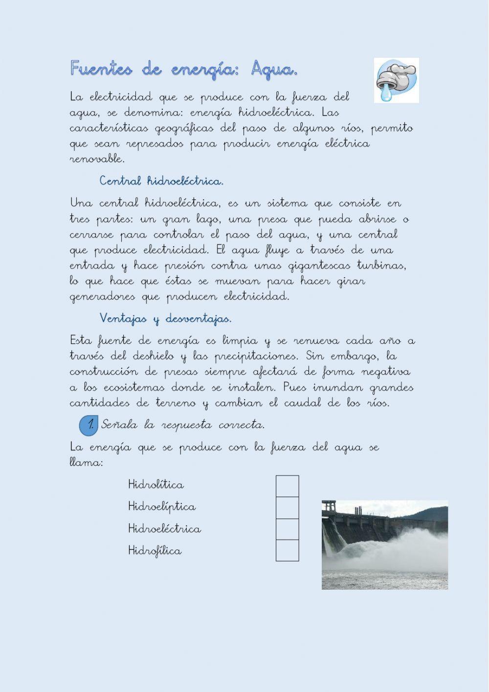 Comprensión lectora: Fuentes de energía, el agua