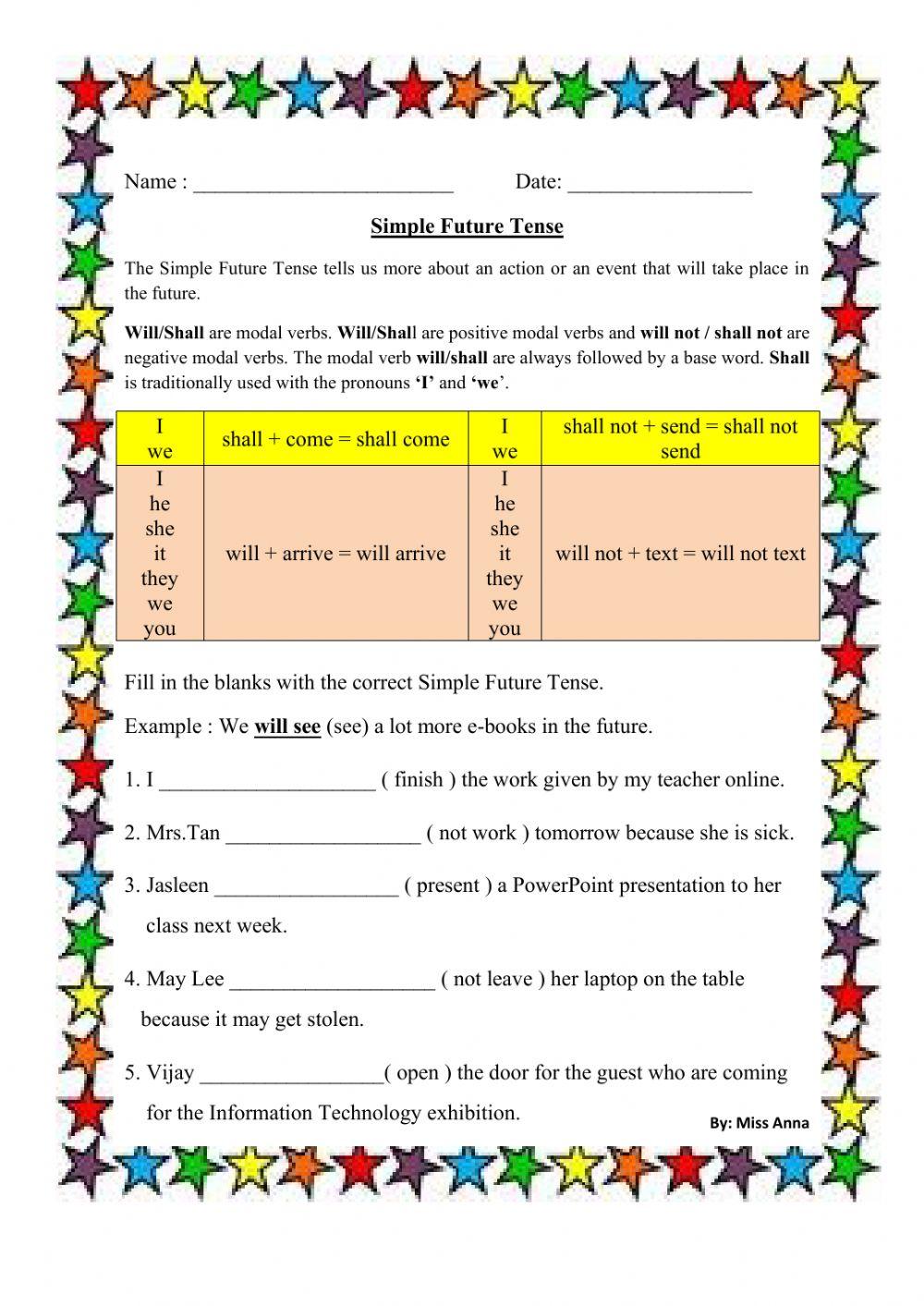 The Simple Future Tense Year 5