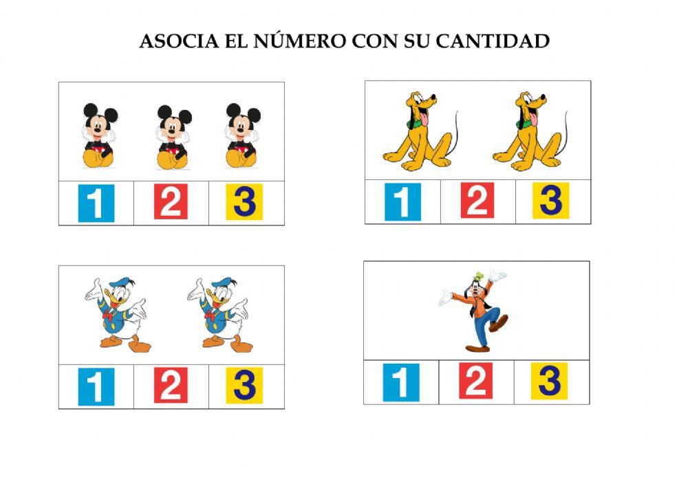 Asociar número cantidad 1 al 3