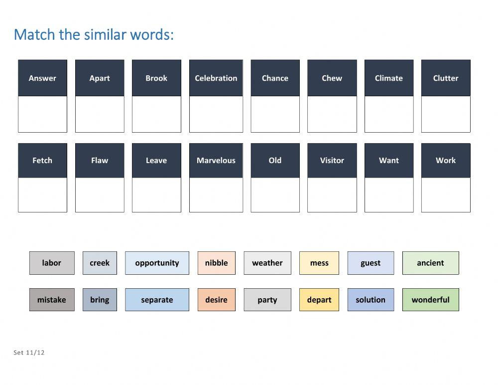 Synonym Set 11 and 12 Drag Drop
