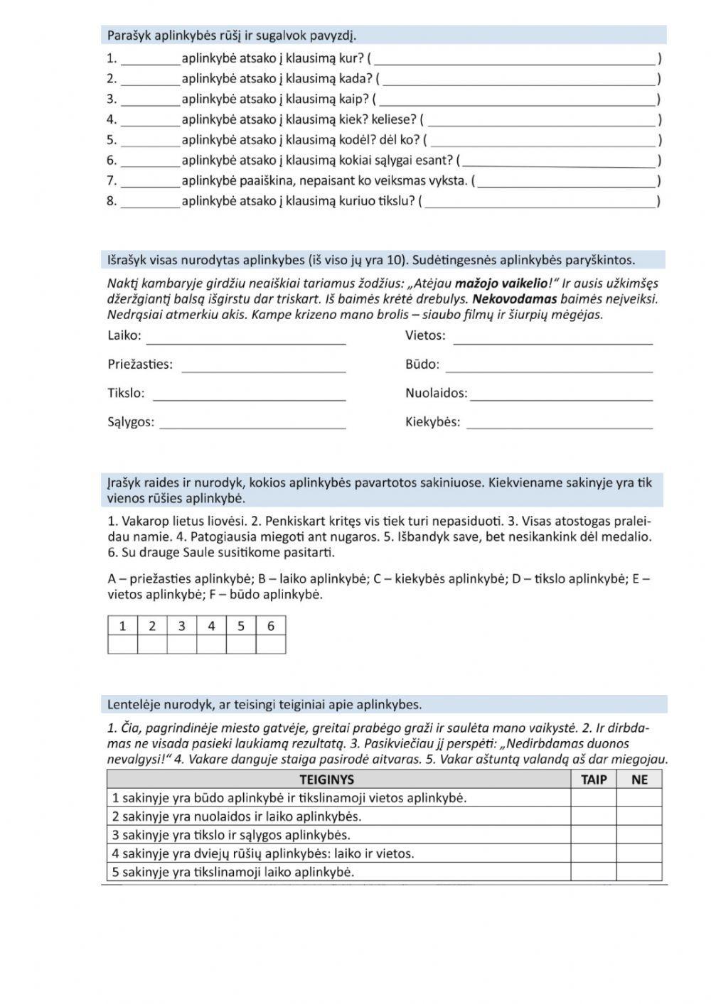 Kontrolinis darbas -Sintaksė- 7 klasei