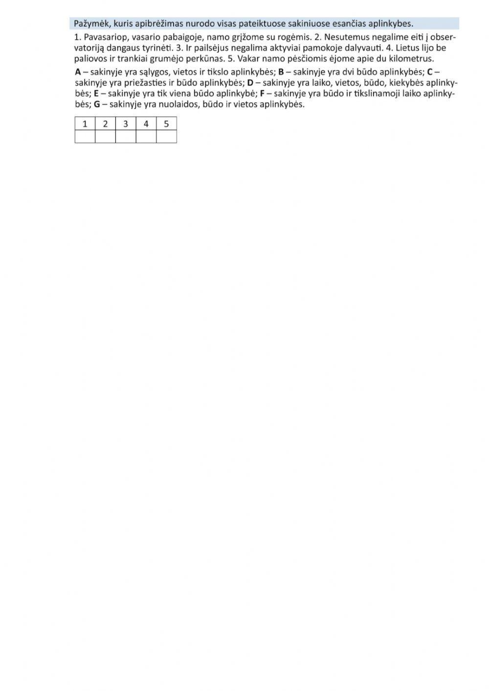 Kontrolinis darbas -Sintaksė- 7 klasei