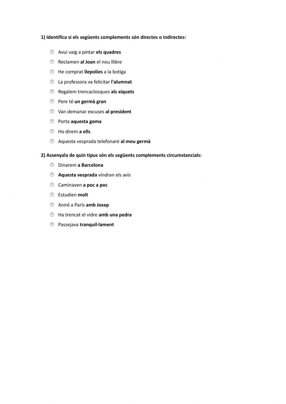 El complement directe, indirecte i circumstancial