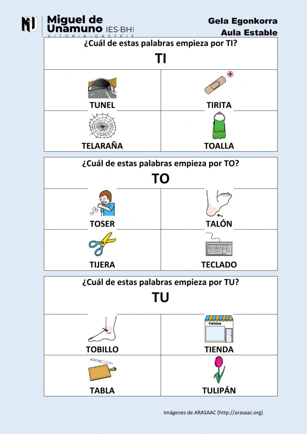 La T 2: Elige la que empieza por la sílaba…