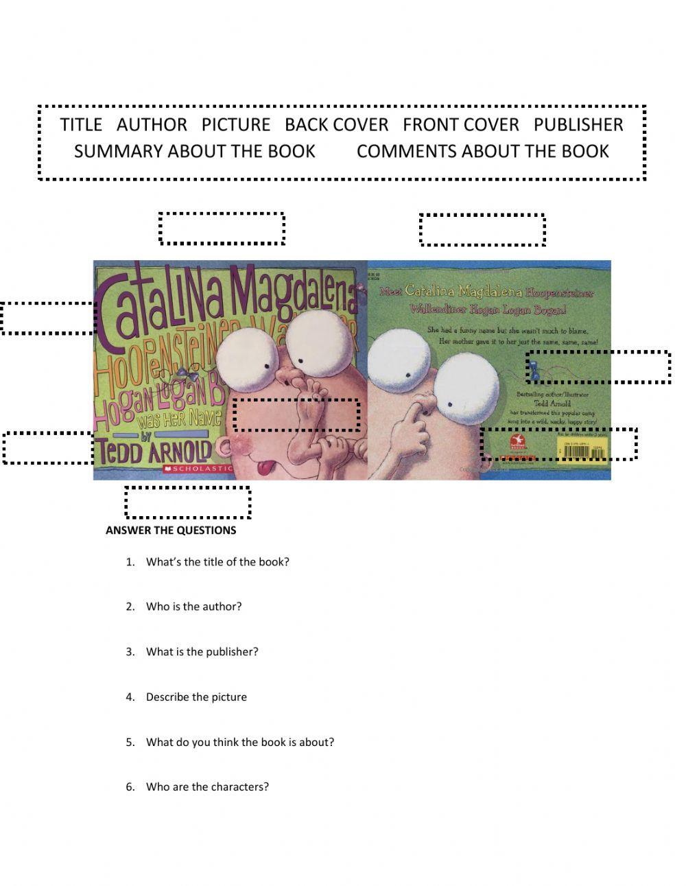 PARTS OF A BOOK'S COVER ACTIVITY