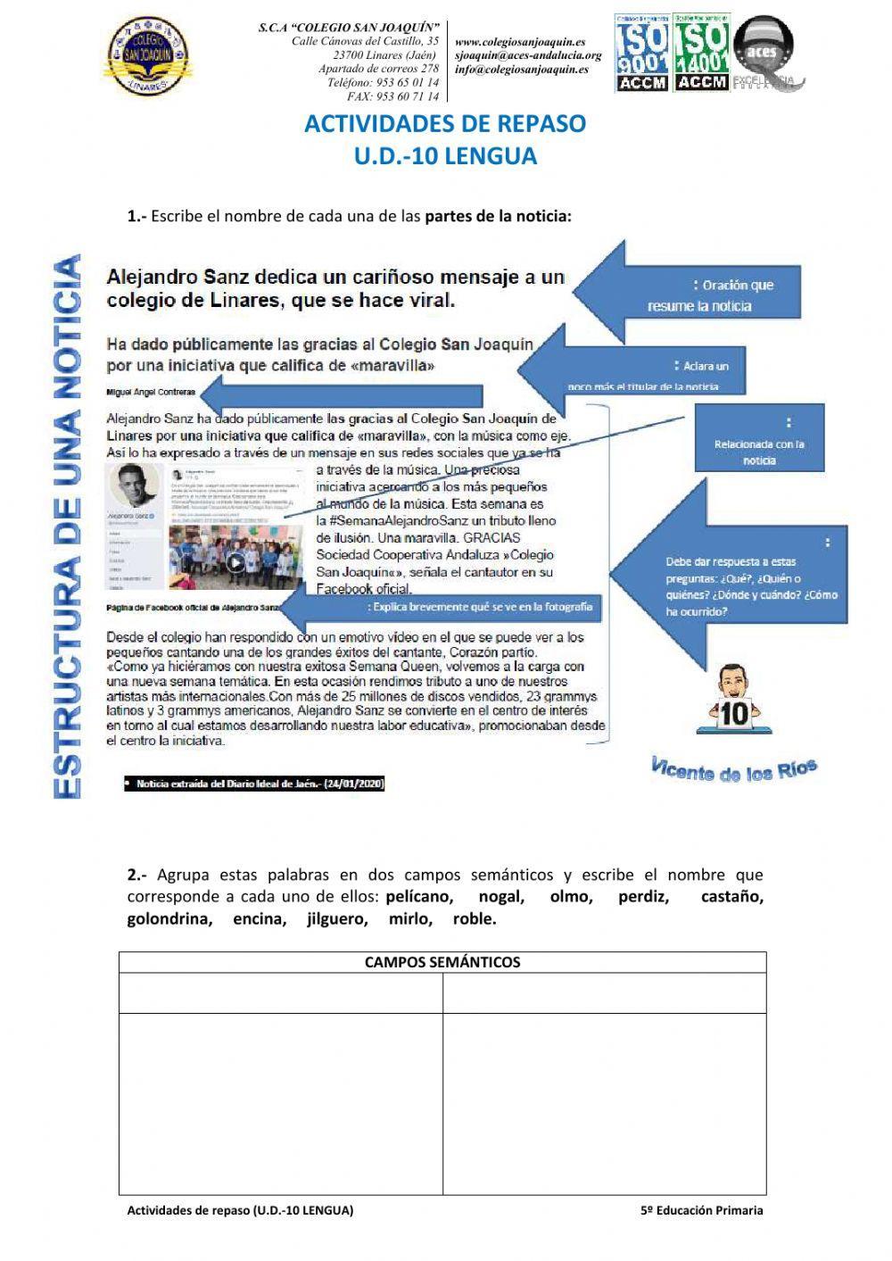 Repaso unidad 10 Lengua