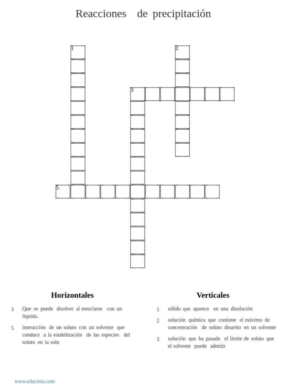 Crucigrama Química Solubilidad