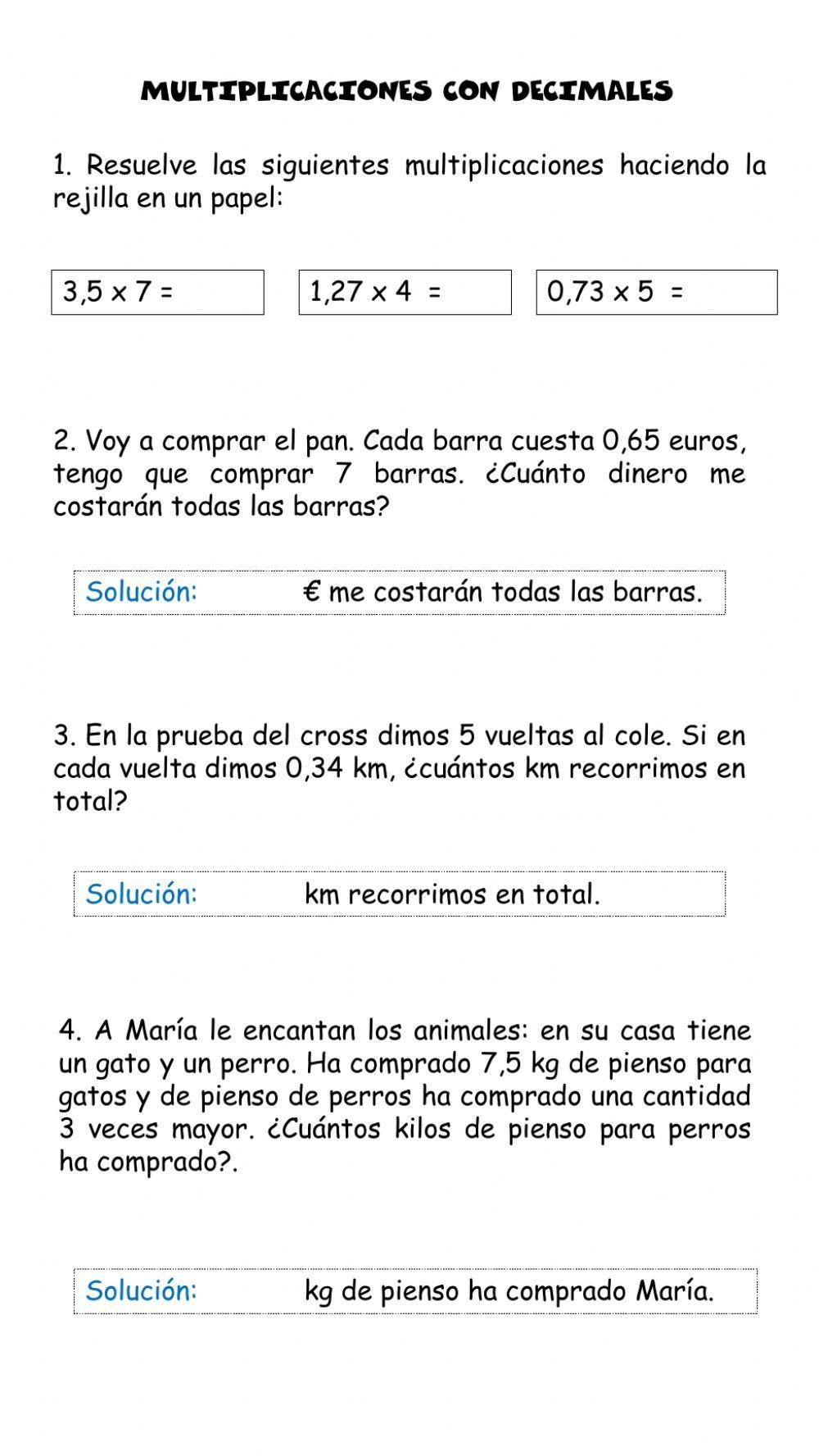 Multiplicación con decimales. 4º E.Primaria