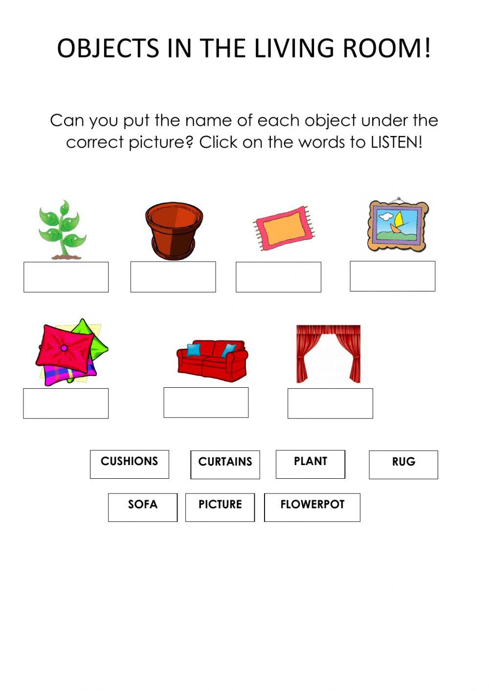 Objects In The Living Room Worksheet