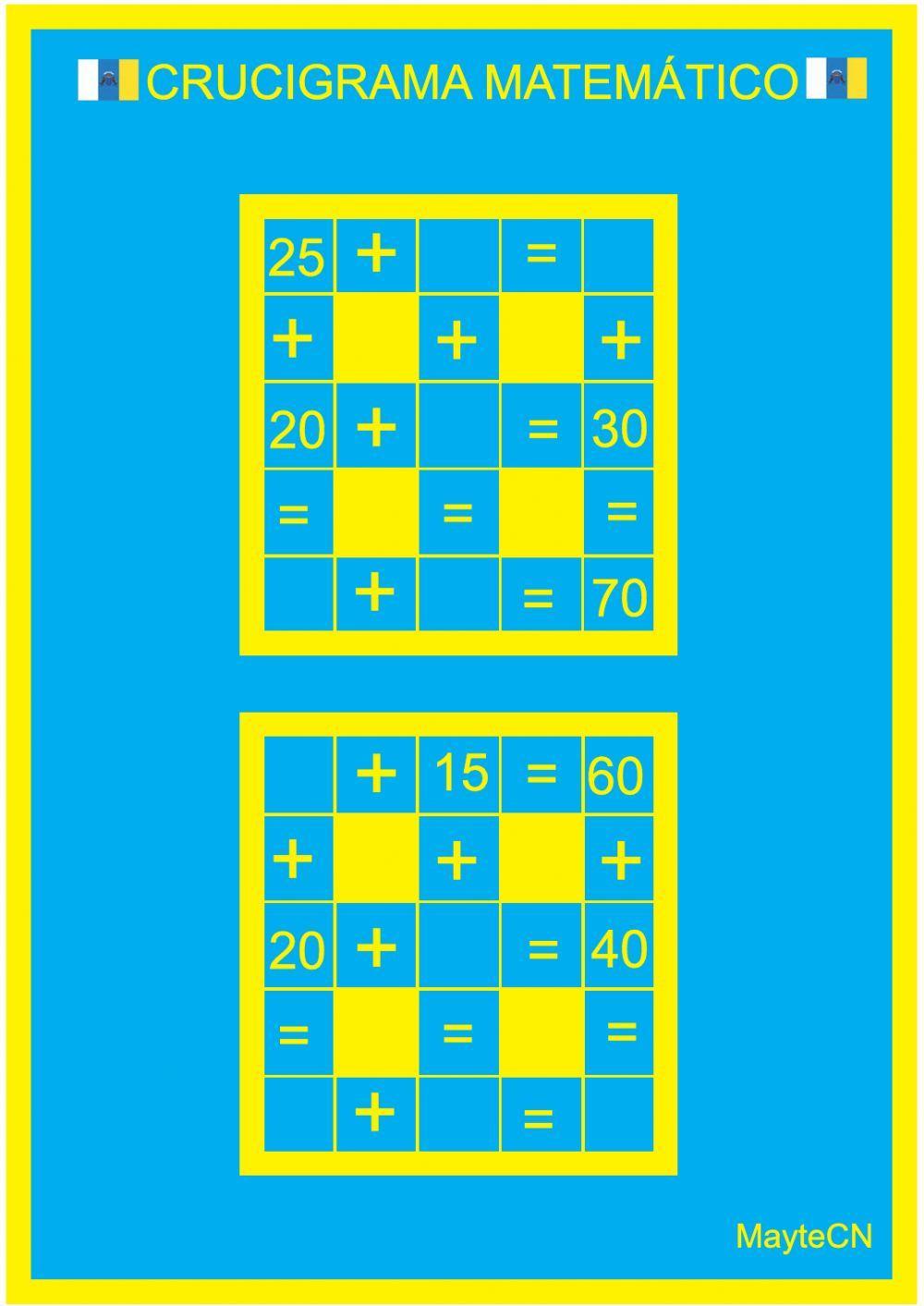 Crucigrama matemático de sumas