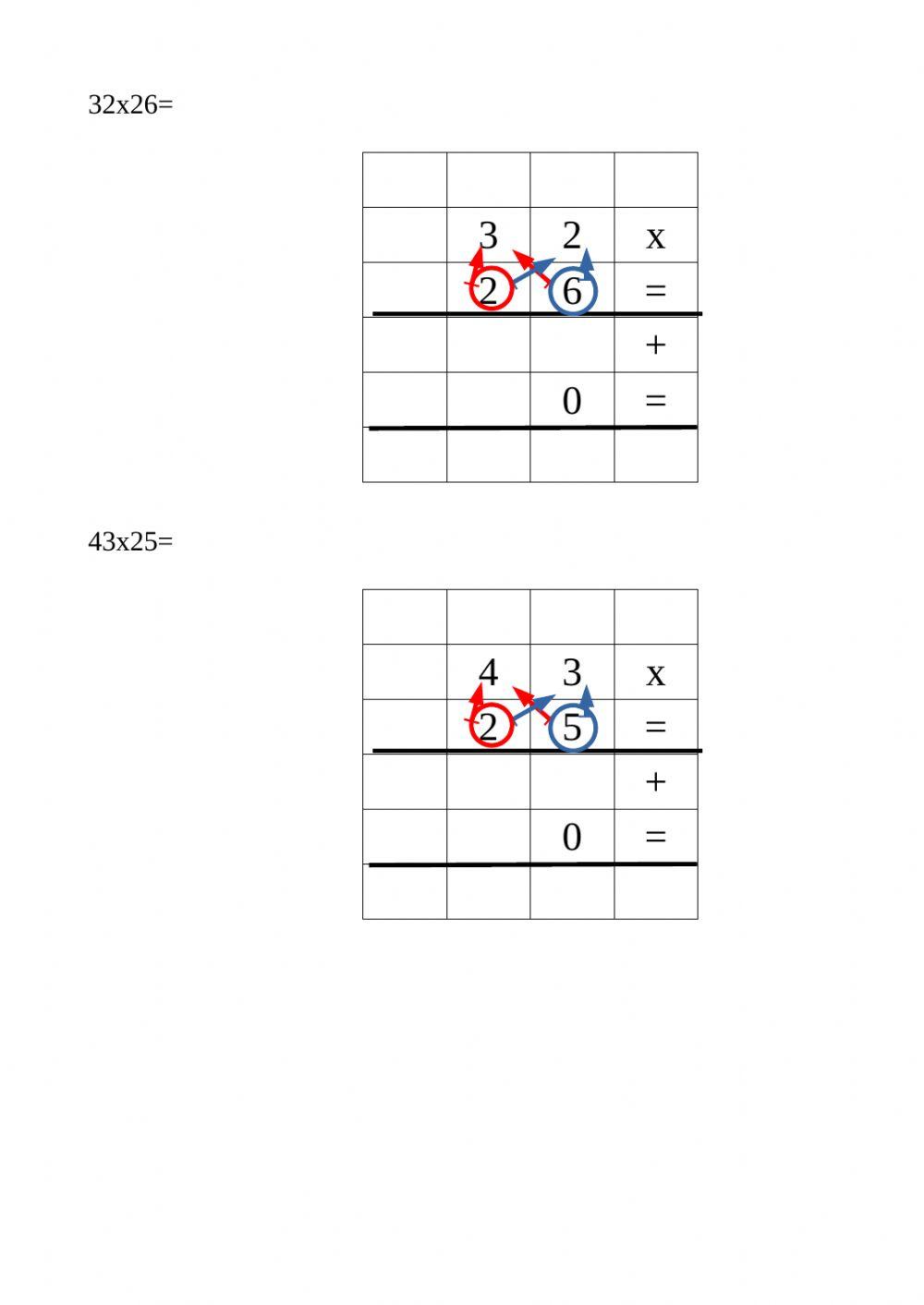 Moltiplicazioni in colonna con due cifre